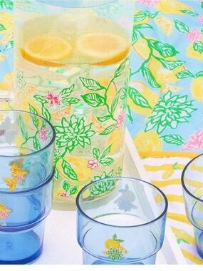 Lilly Pulitzer White Box Pitcher and 4 Cups set